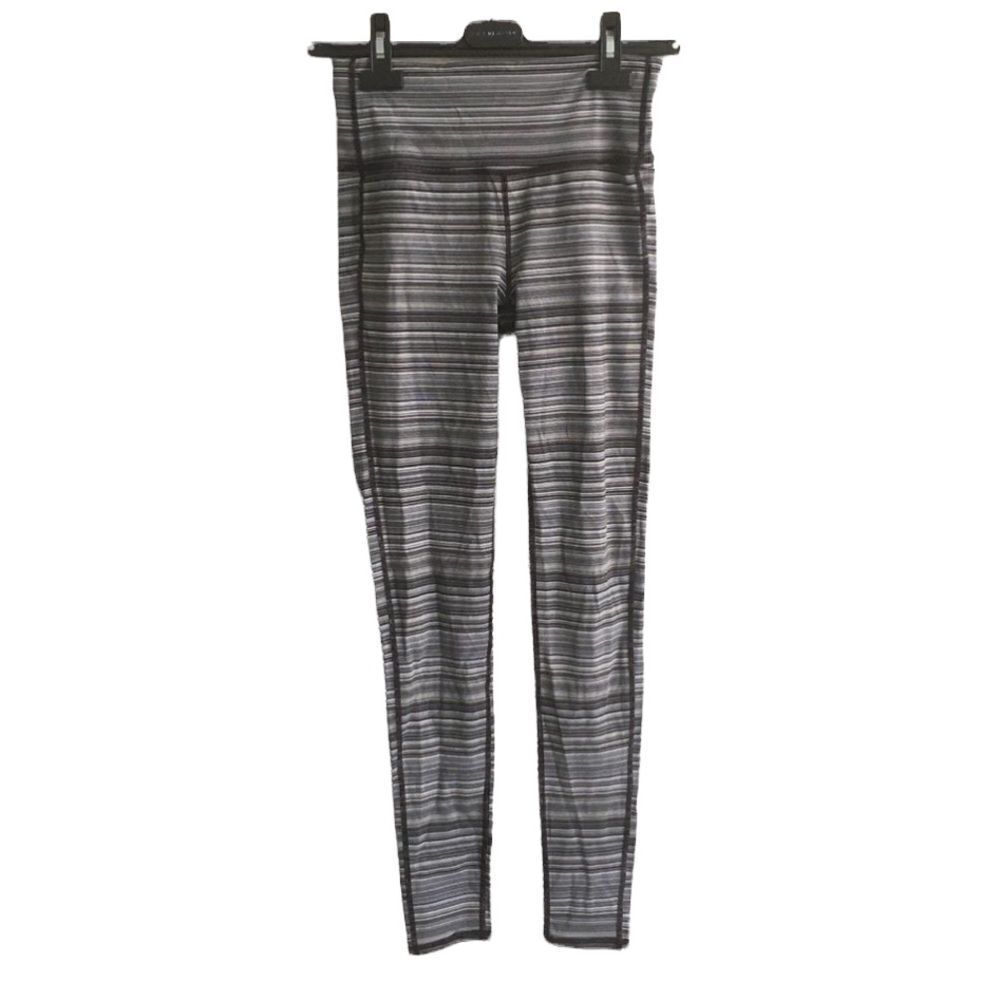 Athleta Chatauranga Leggings Tights Pants Black White Stripe Size Small